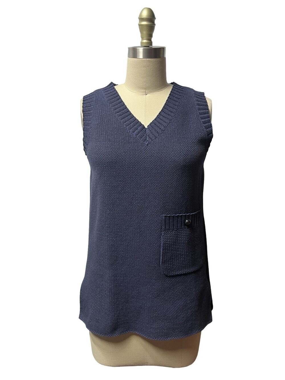 Preppy Chanel Navy Blue Sleeveless Sweater Vest 100% Cotton SZ 36 / France